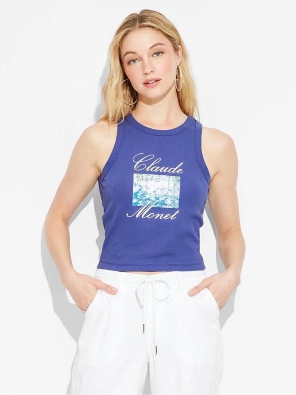 Mighty Fine Royal Blue Claude Monet Graphic Crop Tank size XXL
